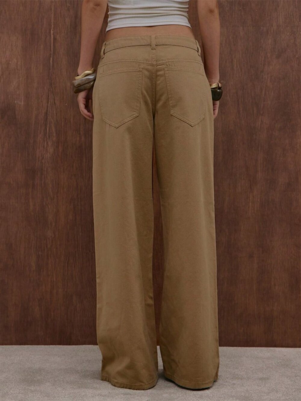 Khaki Casual Women's Denim Flared Jeans with Eyelet Studs - Picture 2 of 5